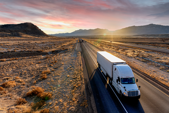 Truck driving through the desert